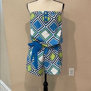 Mud Pie Blue and Green Patterned Romper